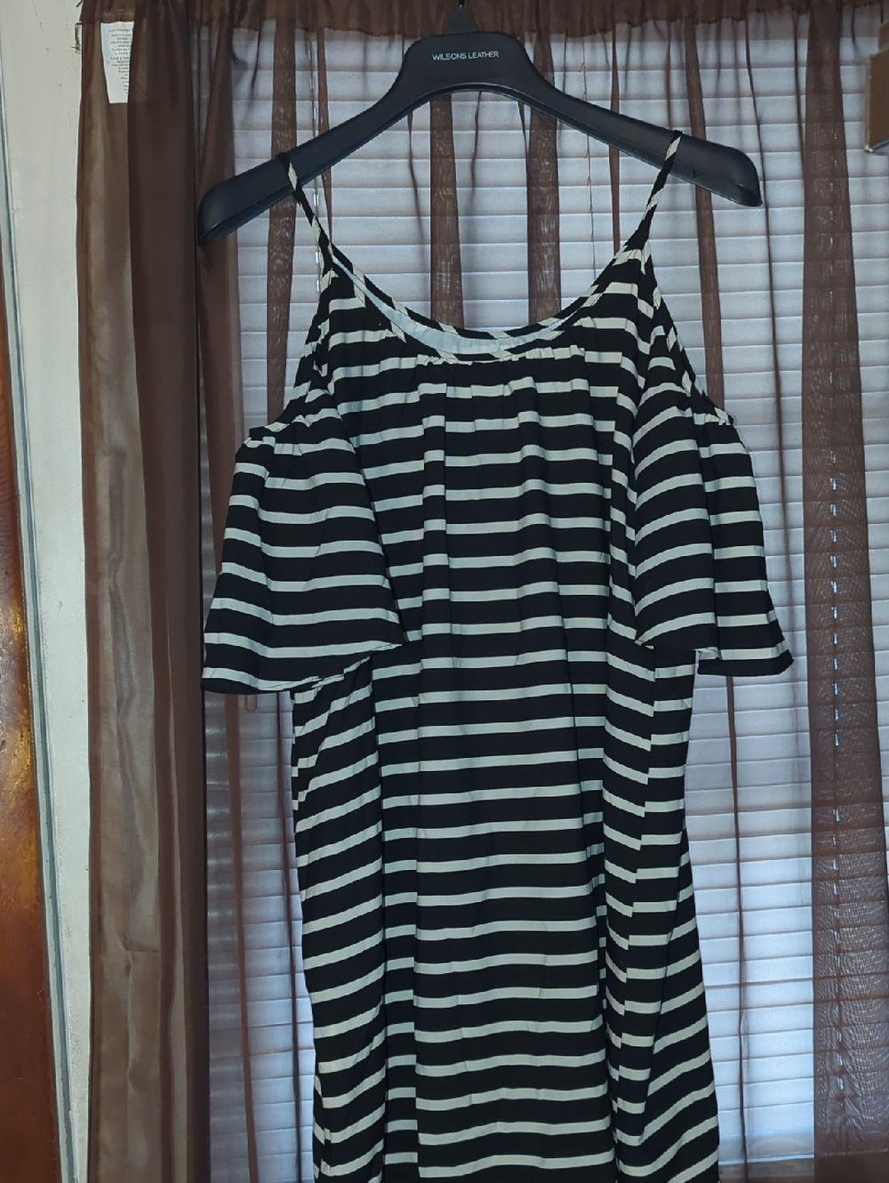 French Connection Black & White Striped Cold-Shoulder Dress